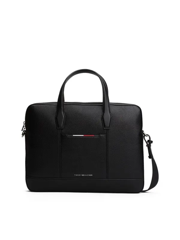 Casual Metal Logo Pebble Leather Laptop Bag Image
