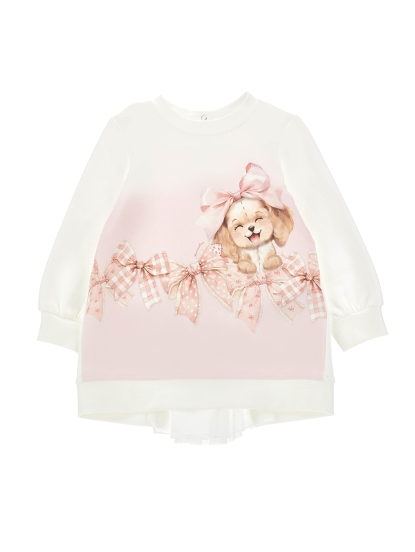 smiling puppy Print Long Sleeve Dress