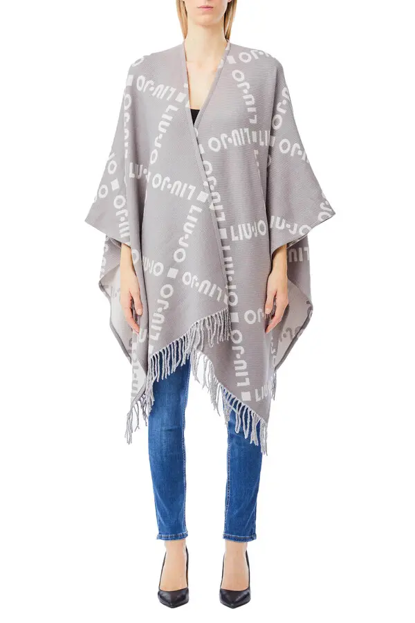 Poncho with logo and fringes Image