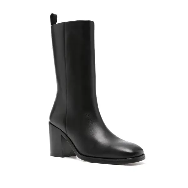 Leather Block Heel mis-Calf Boots