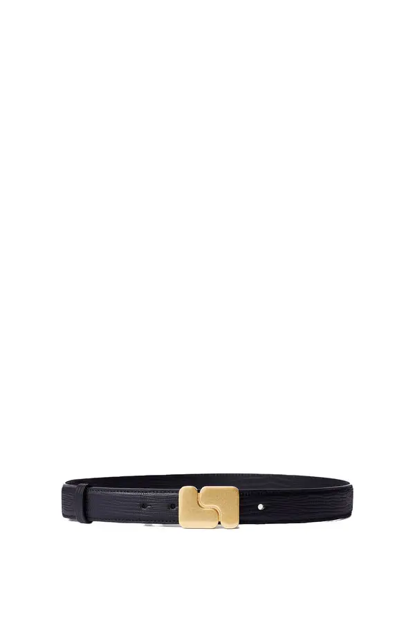 leather belt with gold-toned buckle