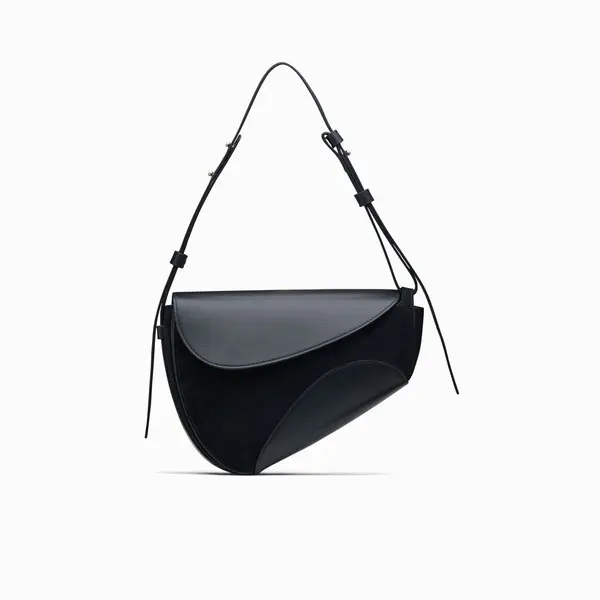 Suede and Leather Saddle Shoulder Bag