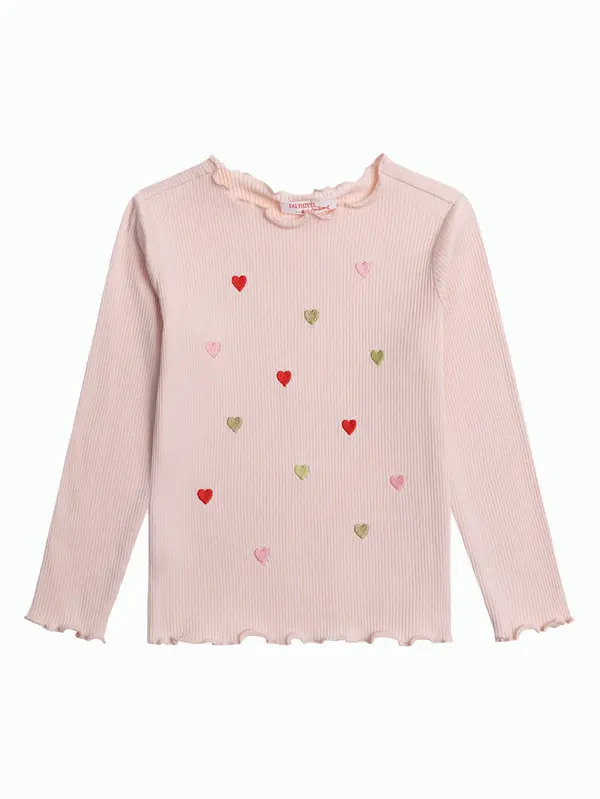Long-sleeved T-shirt with heart embroidery