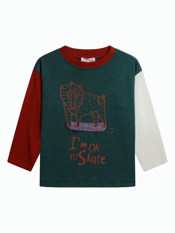 Long-sleeved T-shirt with contrasting sleeves and fun design 