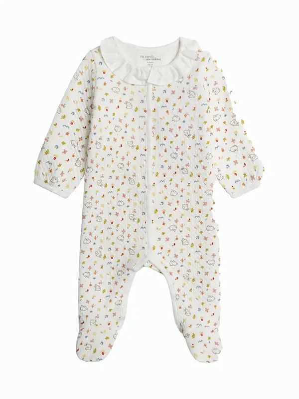 Quilted Animal Print Baby Romper with Ruffle Collar