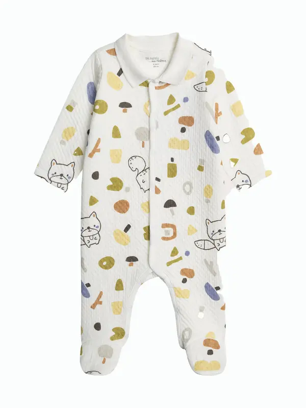Quilted Footed Baby Romper with Animal Print