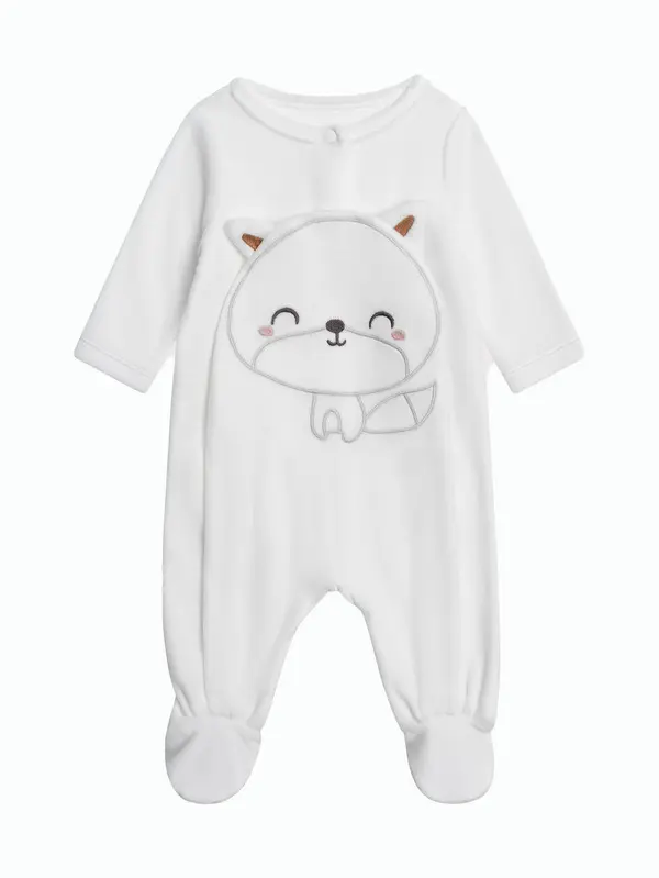Embroidered Baby Sleepsuit with Fox Motif
