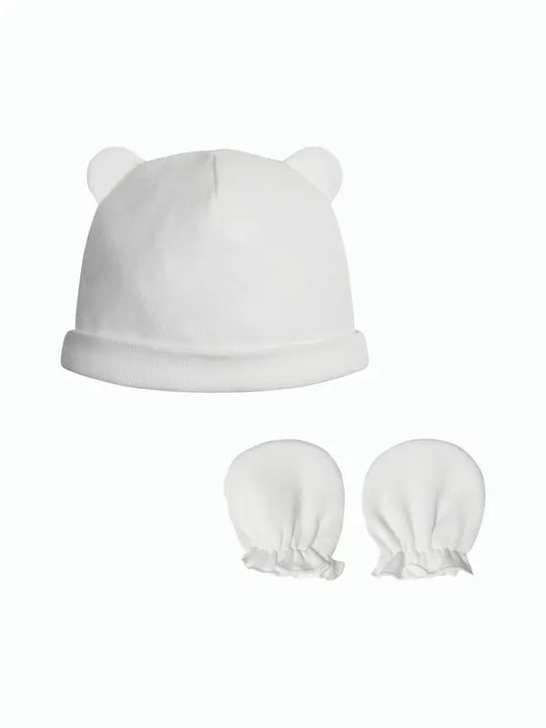 Cotton Baby Hat and Mittens Set
