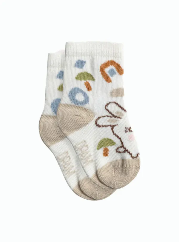 Knit Baby Socks with Animal Print and Ribbed Cuffs