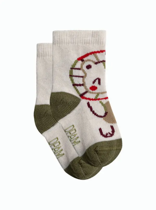 Lion Graphic Socks with Colorblock Heel and Toe