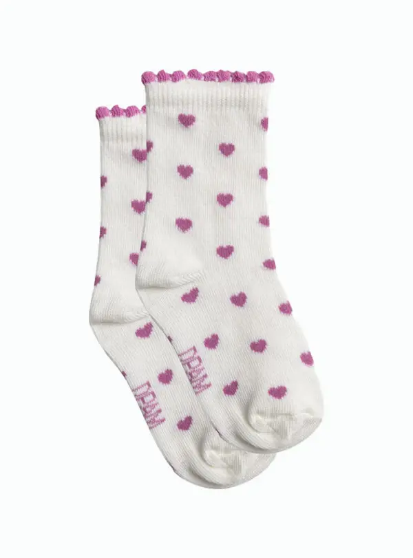 Heart Print Socks with Ruffle Cuffs Image