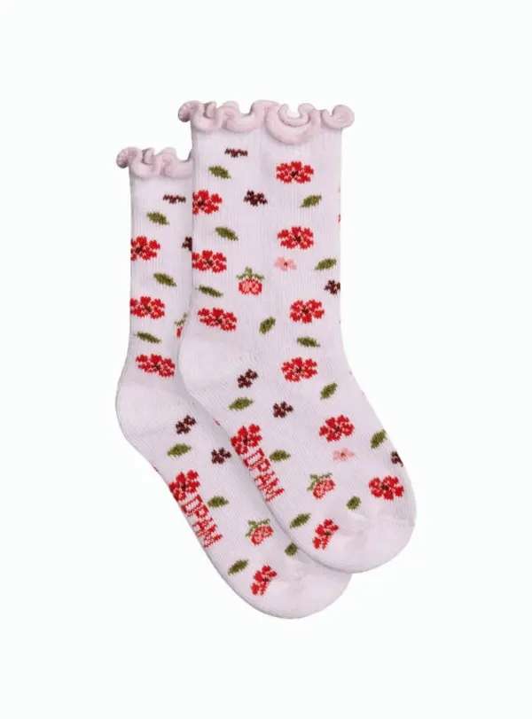 Floral Print Socks with Ruffle Cuffs