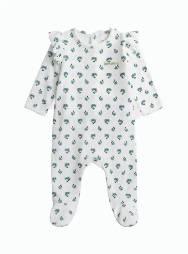 Floral Print Footed Romper with Ruffle Shoulders