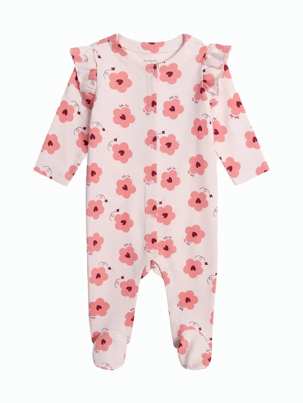 Floral Print Footed Romper with Ruffle Shoulders