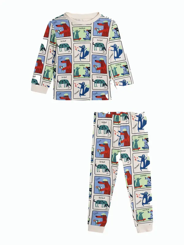 Comic-Strip Print Long-Sleeved Pajama Set