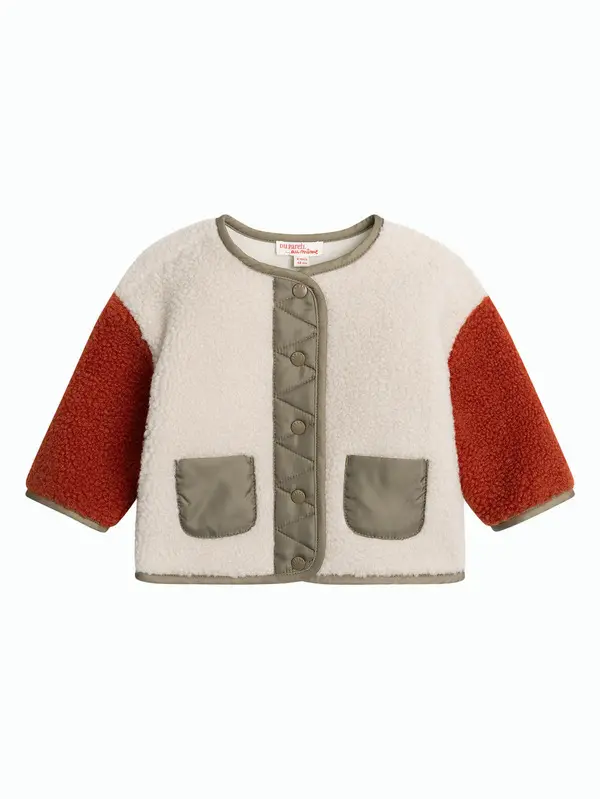Sherpa Fleece Cardigan with Colorblock Sleeves