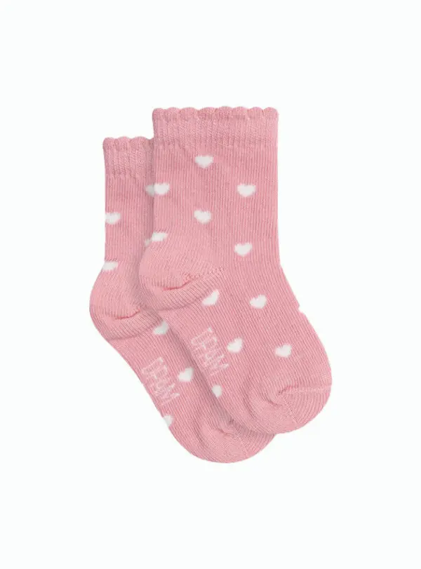 Heart Print Socks with Scalloped Cuffs