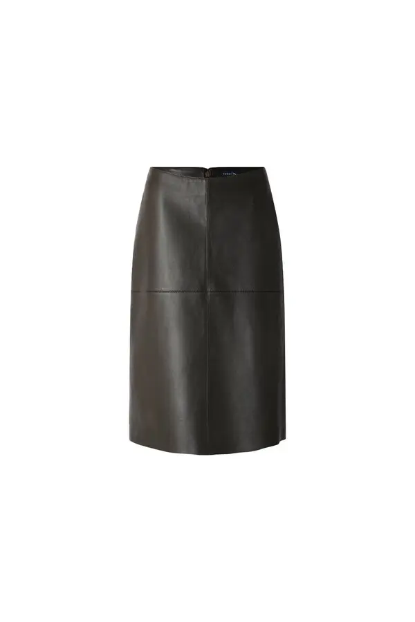 flared straight cut Leather Midi Skirt