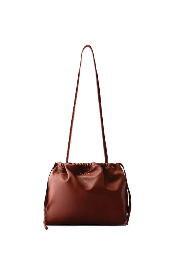 Gathered leather shoulder bag