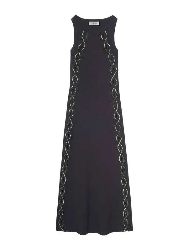 Long knit dress with rhinestones