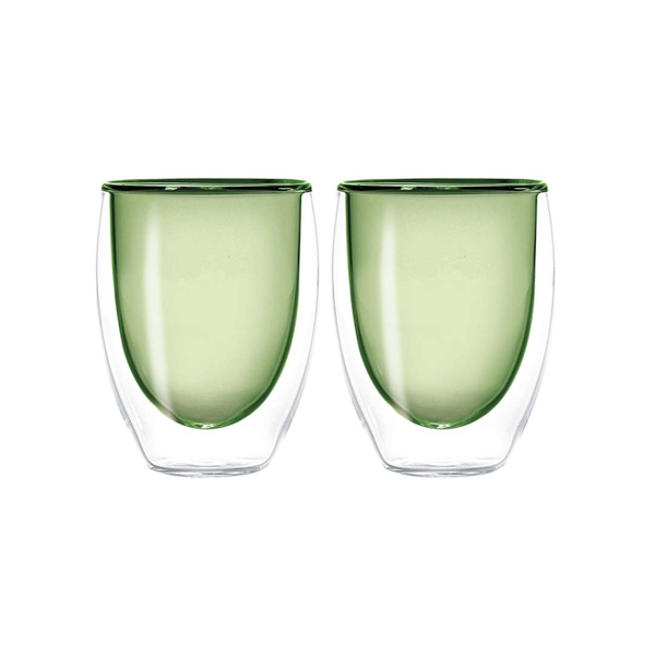 Set of 2 double wall glasses. Capacity 220 ml. Yellow color. 