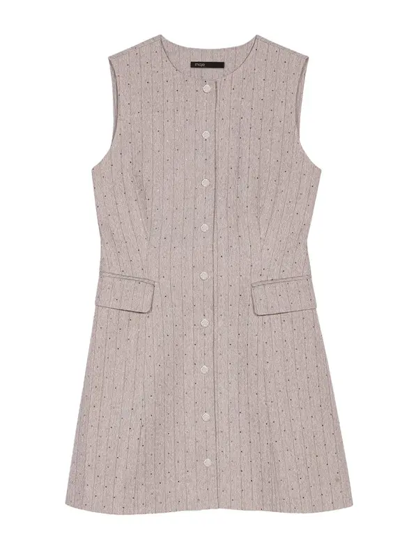 Short tailored-style dress with striped rhinestones