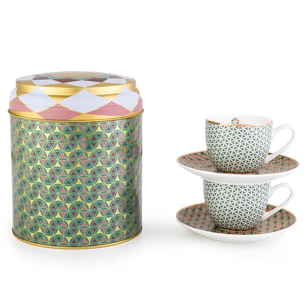 Tin Box With 2 Cups And Saucer Opera - 90 Ml
