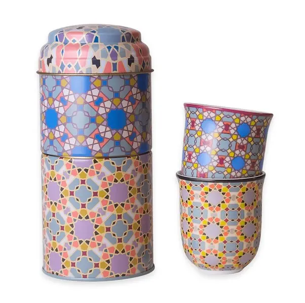 Tin Box With 2 Coffee Cups Porcelain Denia- 90Ml
