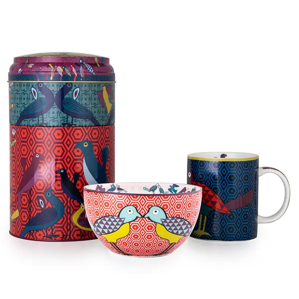 Tin Box With Mug/Bowl Birds Of Paradise
