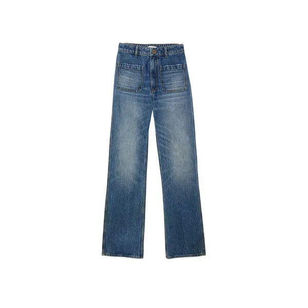 Faded denim jeans with front patch pockets