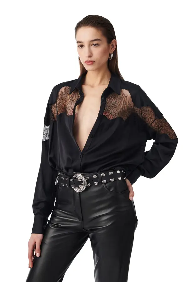 SATIN SHIRT with lace details on front