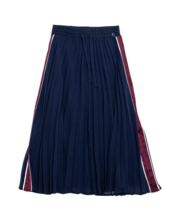 Pleated long skirt with side stripes