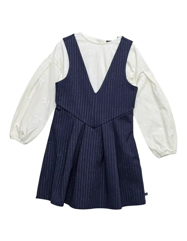 2-in-1 pinstripe dress and ecru T-shirt