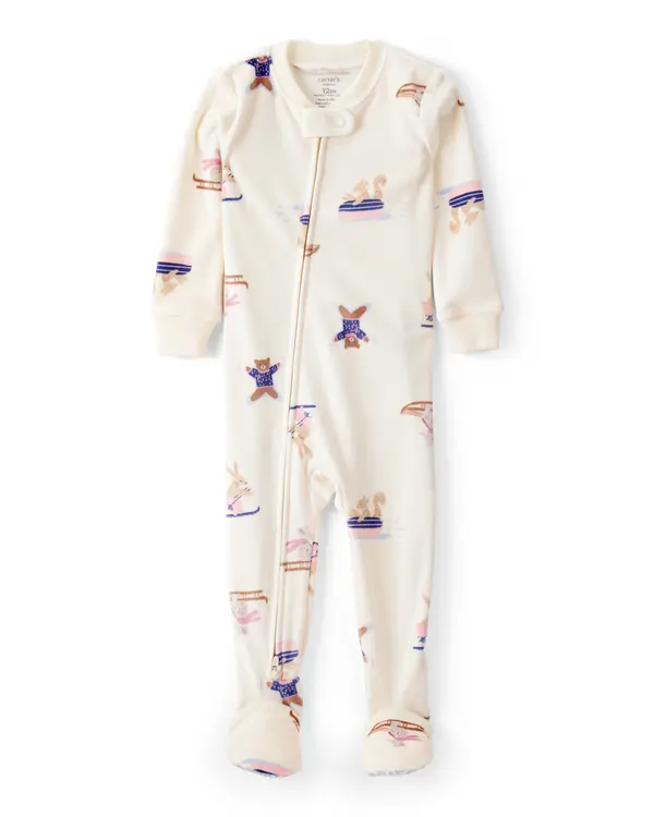 Snow Animals DreamPlush Snug Fit Long-Sleeve 2-Way Zip 1-Piece Pajamas
