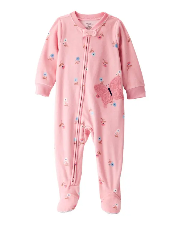 Butterfly & Floral Loose Fit Long-Sleeve 1-Piece Pajamas