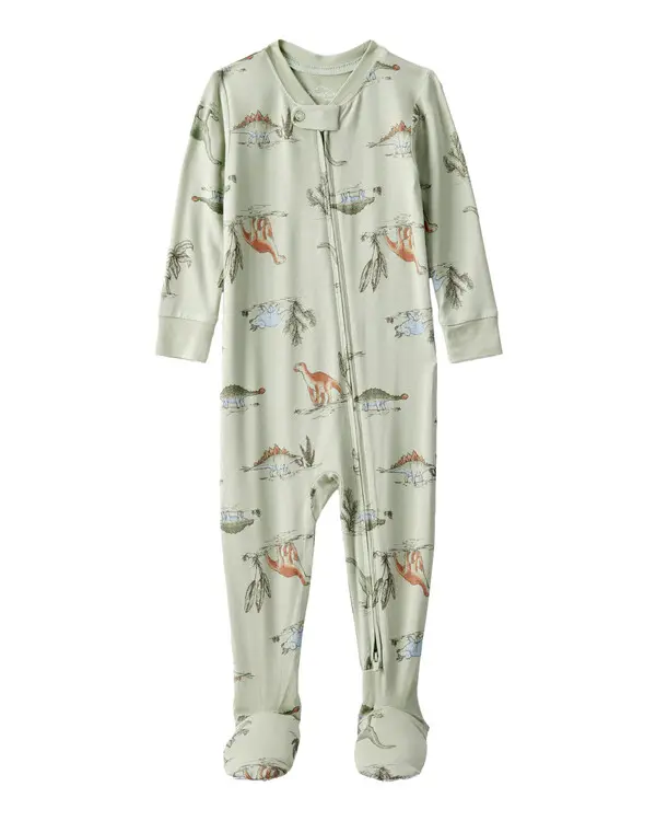 Dinosaur Print PurelySoft Long-Sleeve 2-Way Zip 1-Piece Pajamas 