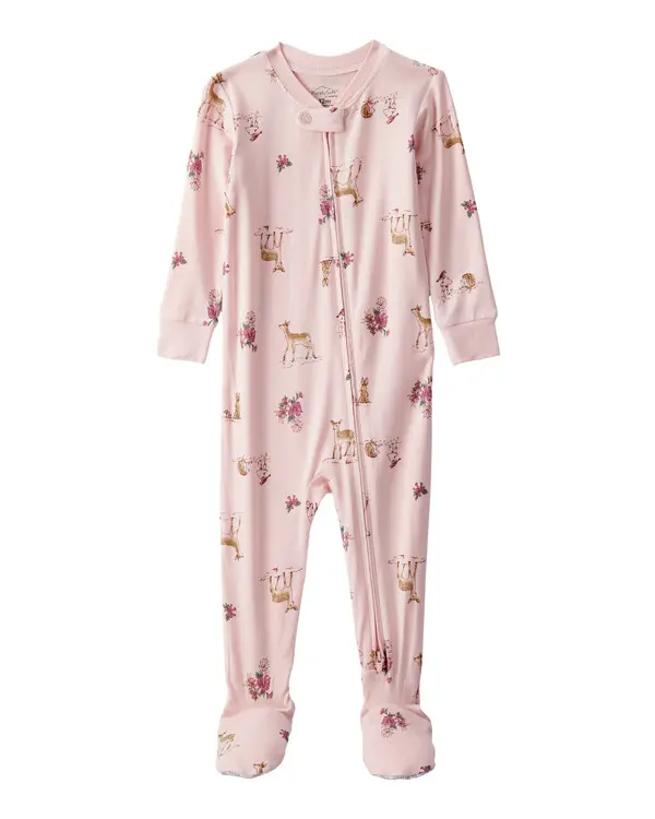 Deer & Floral Print PurelySoft Long-Sleeve 2-Way Zip 1-Piece Pajamas