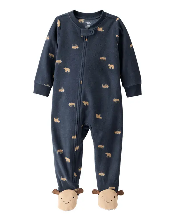 Boy Moose & Bear Loose Fit Long-Sleeve 1-Piece Pajamas