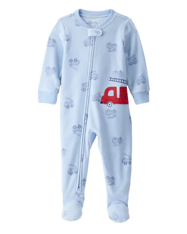 Boy Firetruck Loose Fit Long-Sleeve 1-Piece Pajamas