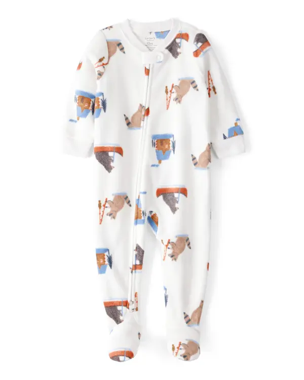 1-Piece Woodland Creatures Fleece Footie Pajamas