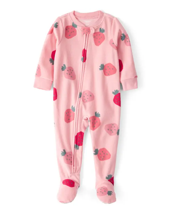 1-Piece Strawberry Fleece Footie Pajamas