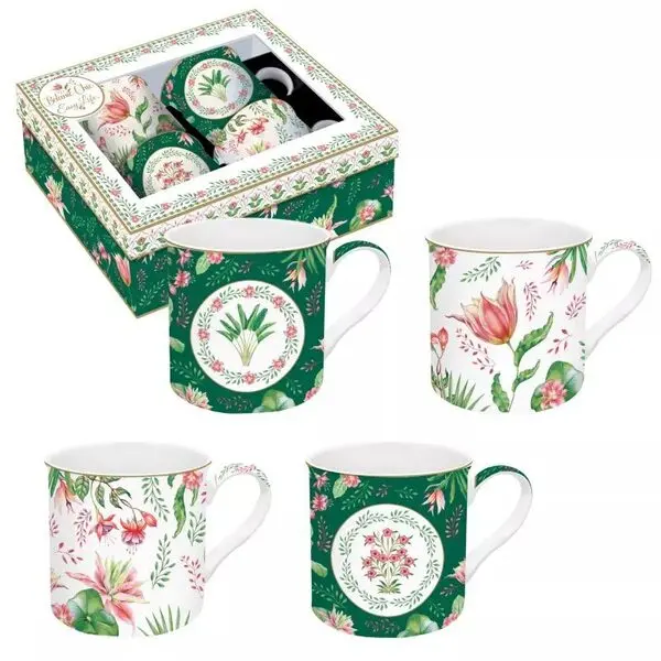 Set 4 porcelain coffee cups 100 ml in gift box BOTANIC CHIC