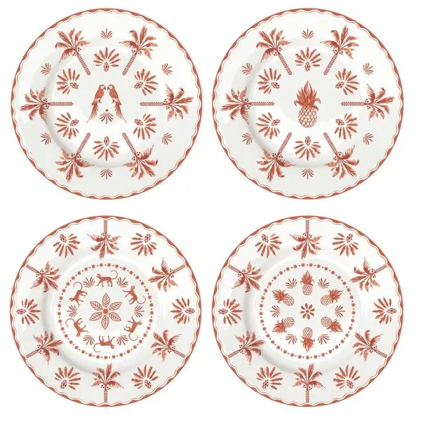 Set 4 Porcelain Dessert Plates Ø 19 Cm In Hat Box Exotic Vibes (Vers.Tangerine)