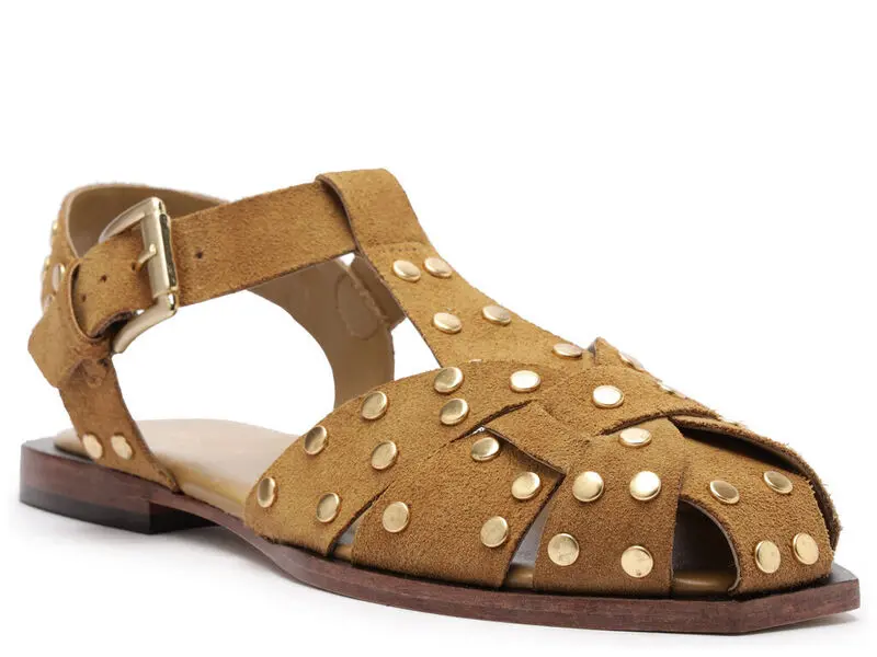 Studded Suede Flat Sandals