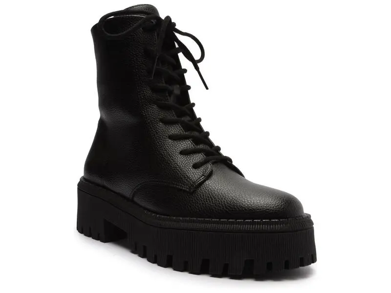 Leather Lace-Up Combat Boot with Chunky Sole