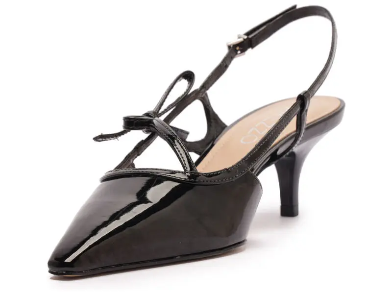 Patent Leather Kitten Heel Slingback with Bow Detail