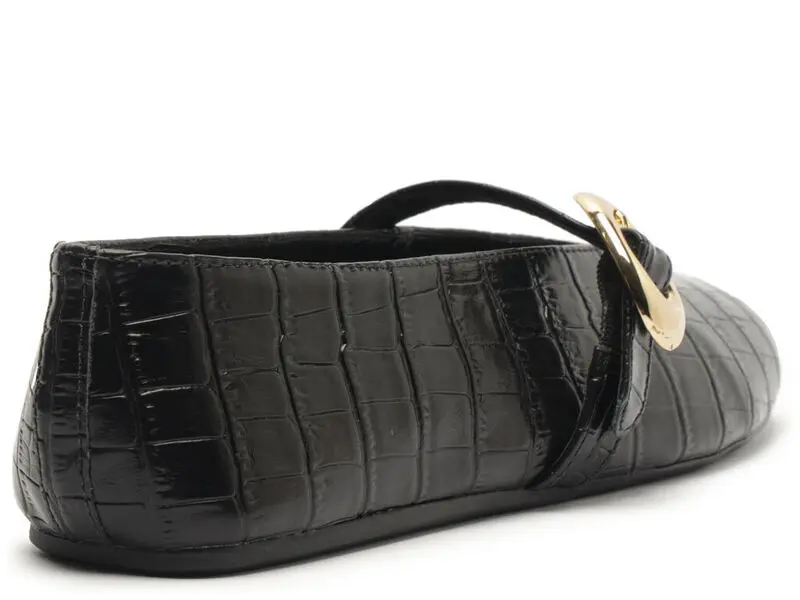 Croc-Embossed Mary Jane Flats with Buckle