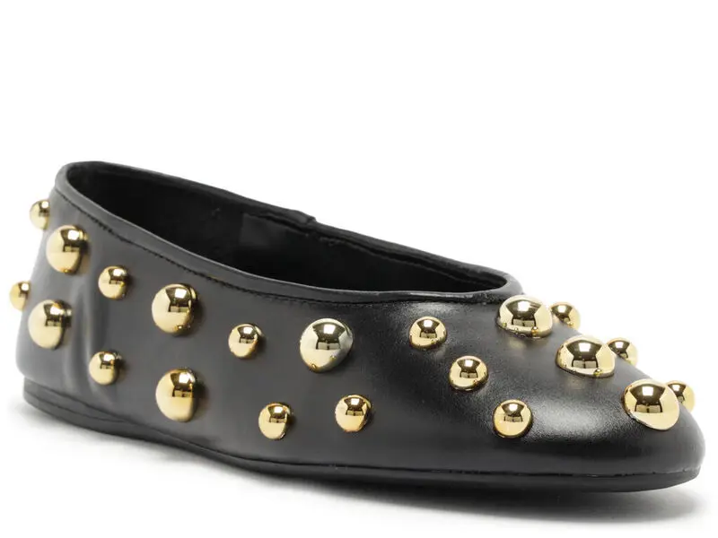 Leather Ballet Flats with Gold Studs