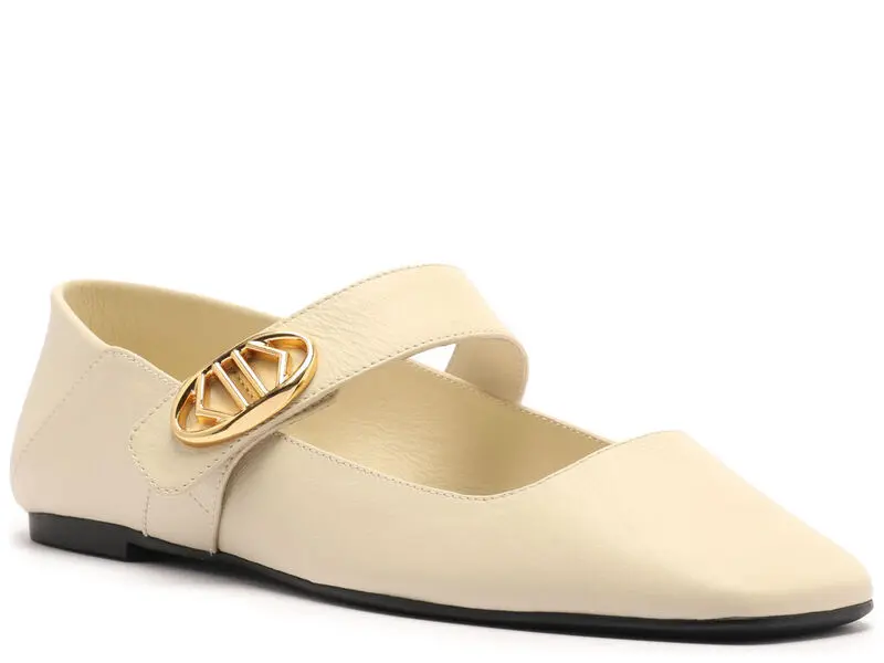 Leather Mary Jane Flats with Gold Buckle
