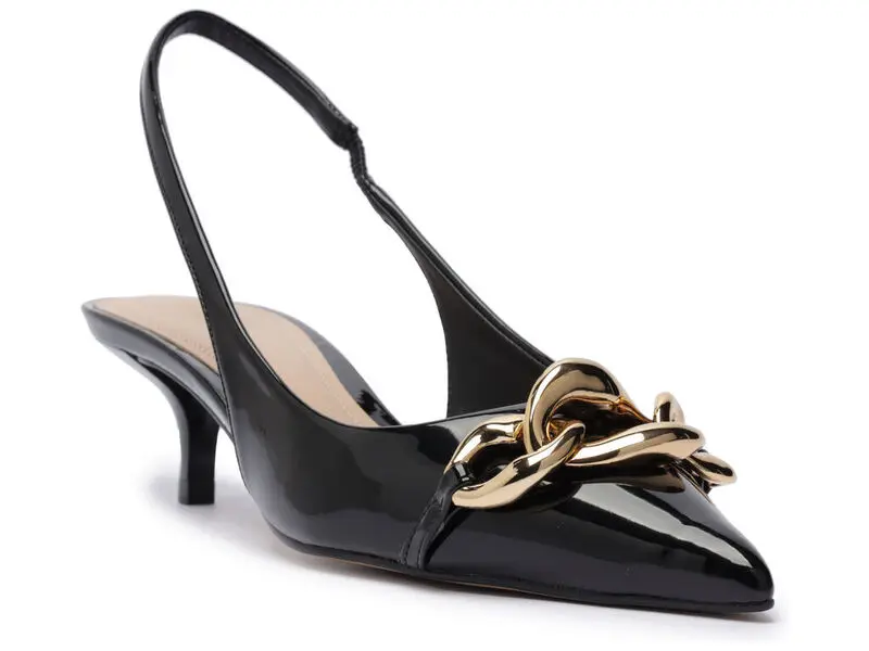 Patent Leather Slingback Heels with Gold Chain Detail